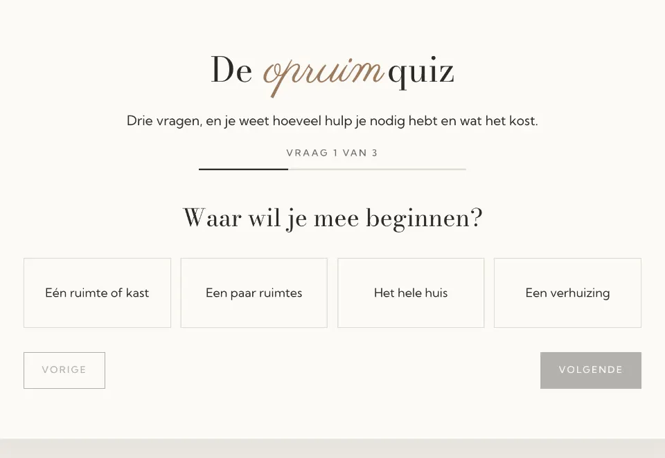 De tool "De opruimquiz" op voorbeeldsite Kastwijs