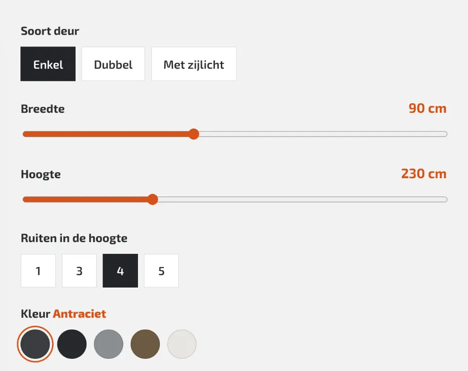 De tool "Stel je stalen deur samen" op voorbeeldsite Vonkwerk