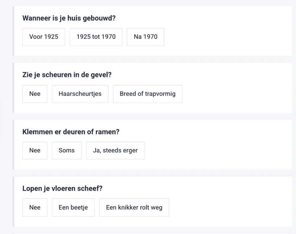 De tool "Vijf vragen over je huis" op voorbeeldsite Stutwerk