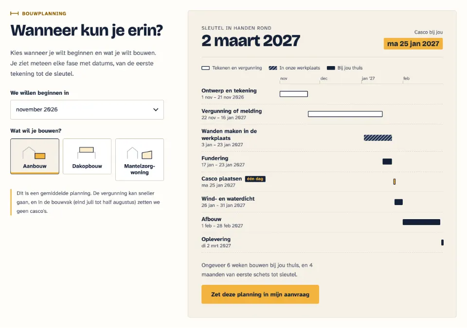 De tool "Wanneer kun je erin?" op voorbeeldsite Stijl & Regel