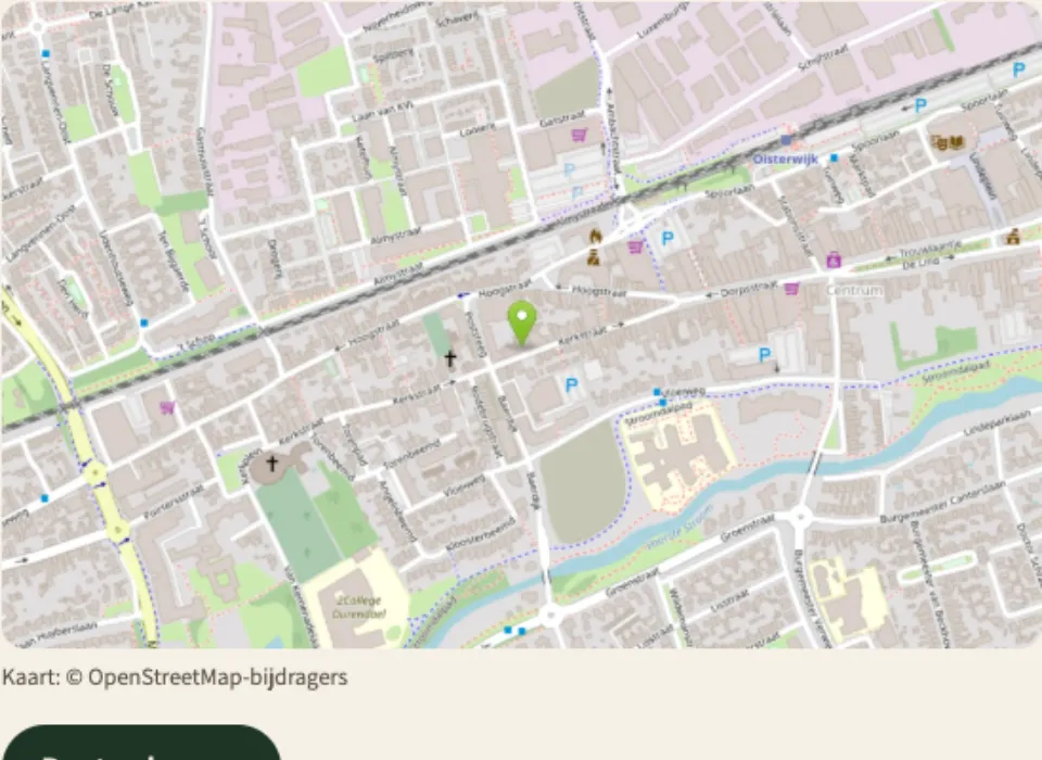Voorbeeld: kaartje met routeknop op een oefensite